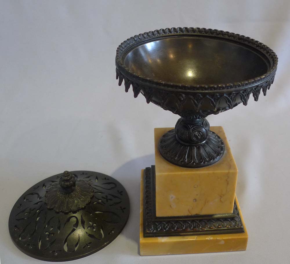 Antique patinated bronze and Sienna marble pastille burner