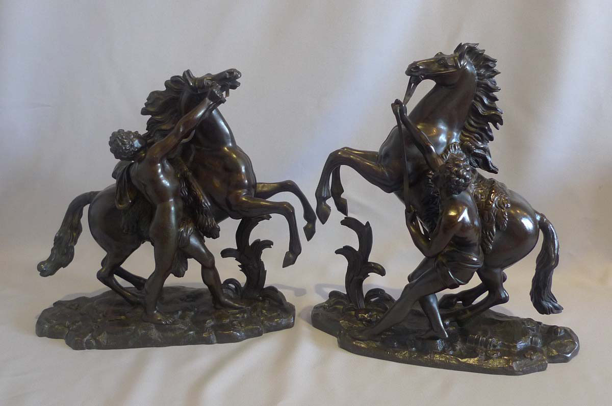 Antique Pair patinated bronze Marly Horses or 