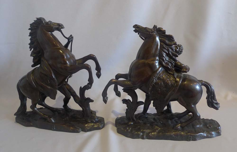 Antique Pair patinated bronze Marly Horses or 