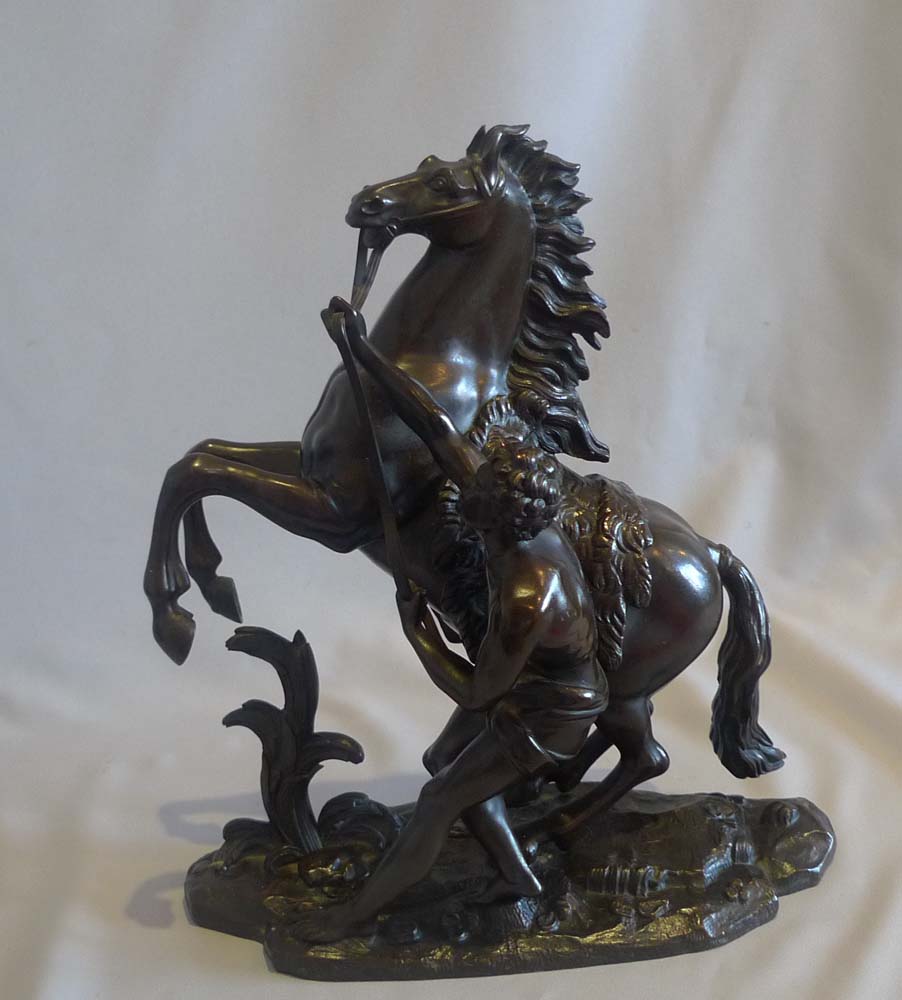 Antique Pair patinated bronze Marly Horses or 