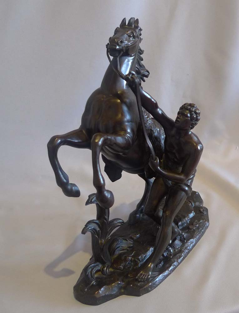 Antique Pair patinated bronze Marly Horses or 