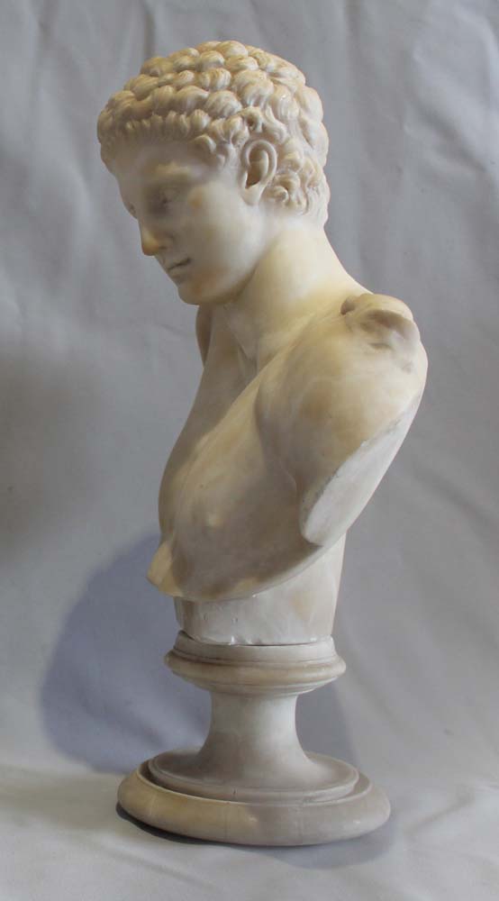 Antique Grand Tour alabaster bust of Hermes on socle.