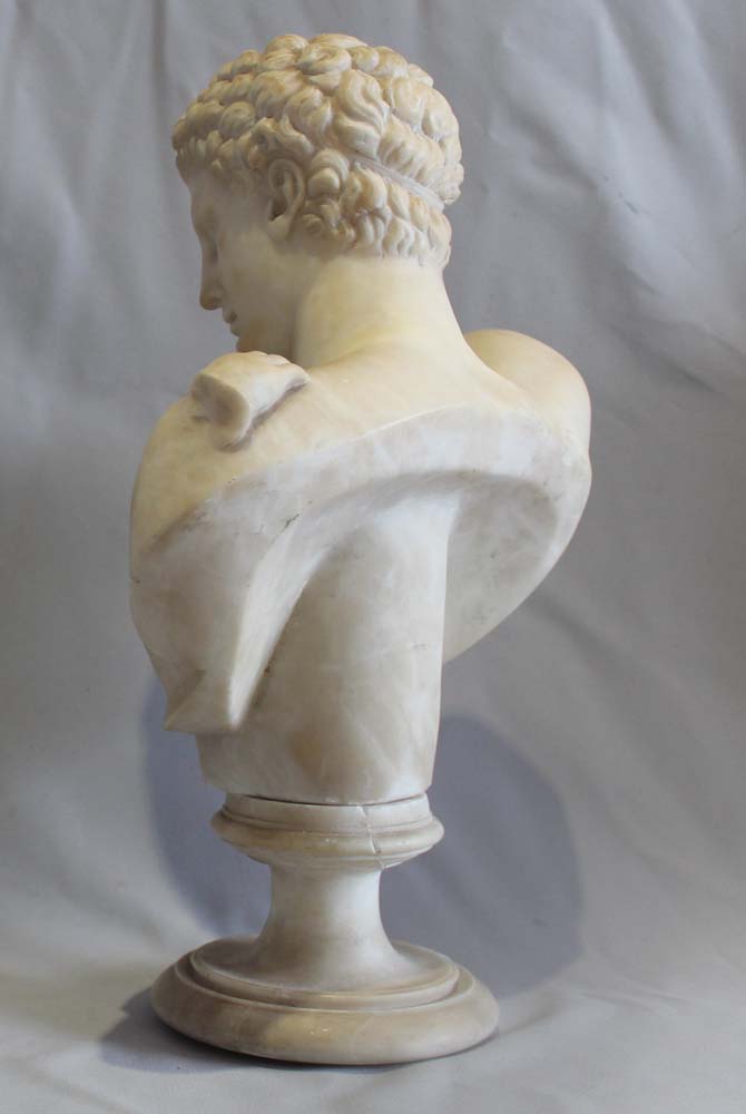 Antique Grand Tour alabaster bust of Hermes on socle.