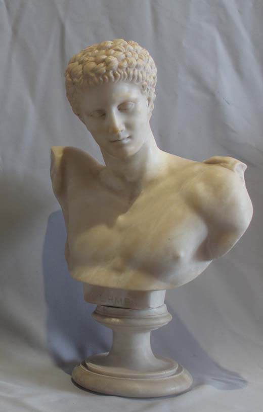 Antique Grand Tour alabaster bust of Hermes on socle.