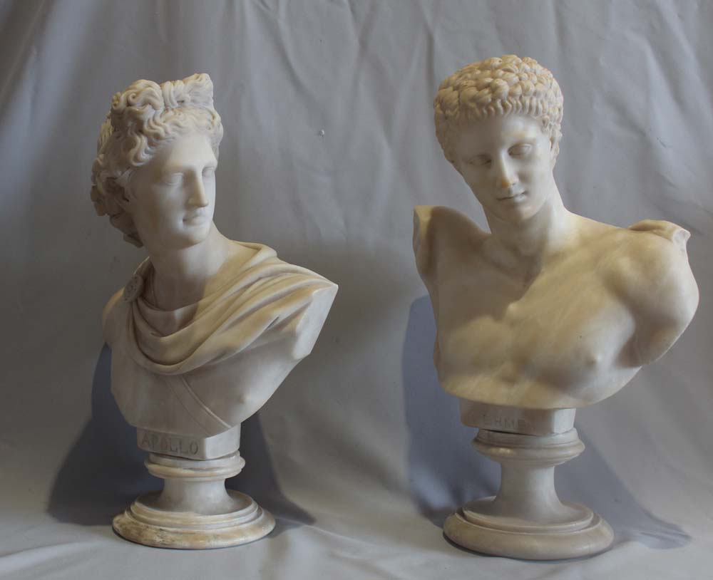 Antique Grand Tour alabaster bust of Hermes on socle.