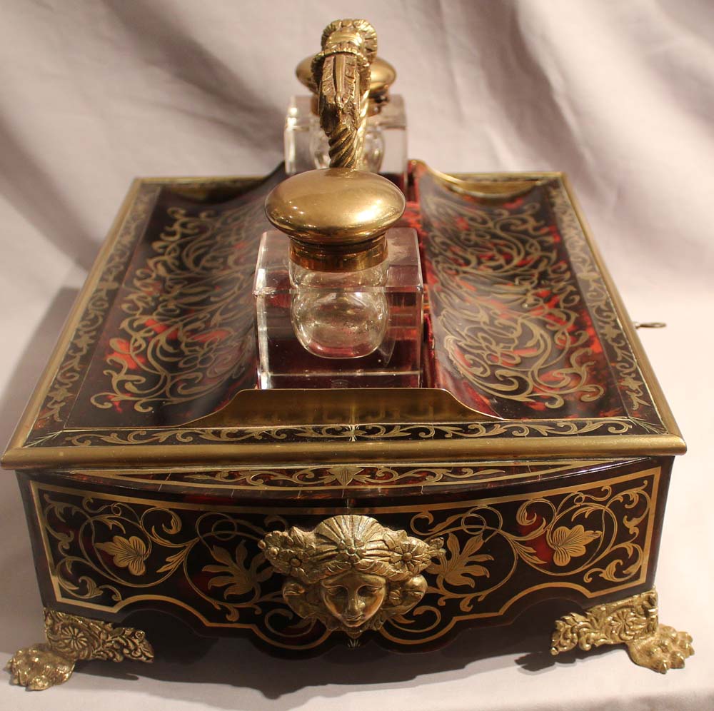 Antique English George IV Boulle desk set or ecrier.