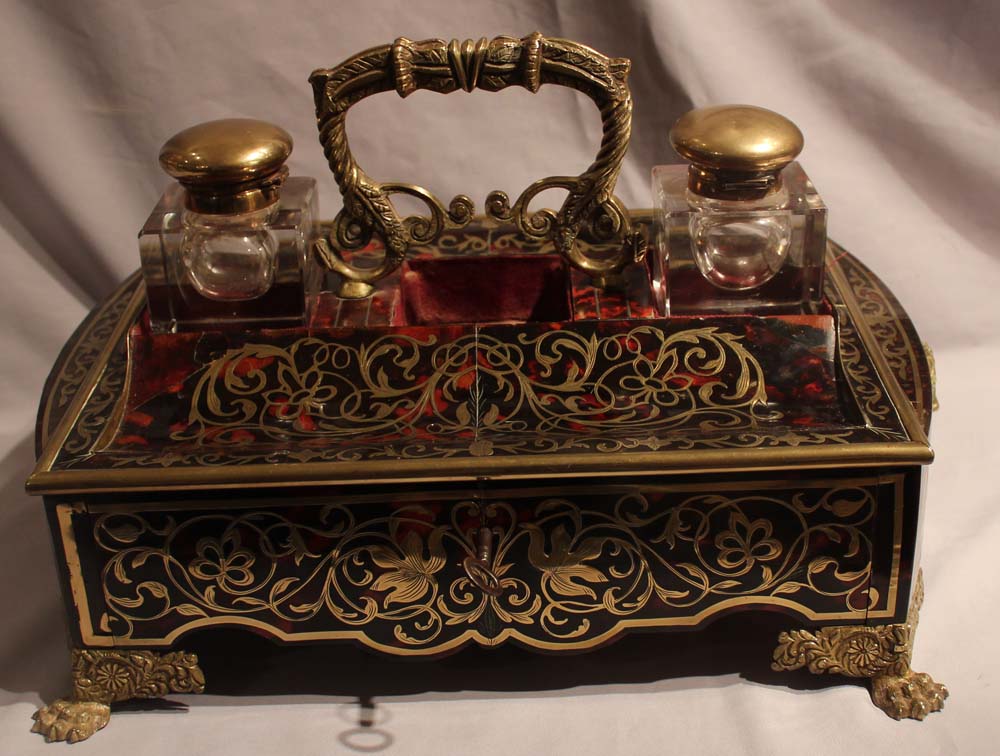 Antique English George IV Boulle desk set or ecrier.