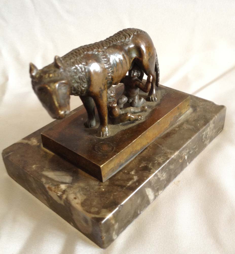 Antique Grand Tour bronze of Wolf with Romulus and Remus.
