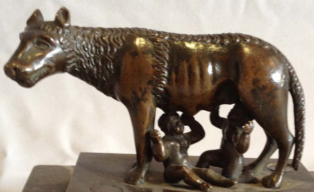 Antique Grand Tour bronze of Wolf with Romulus and Remus.