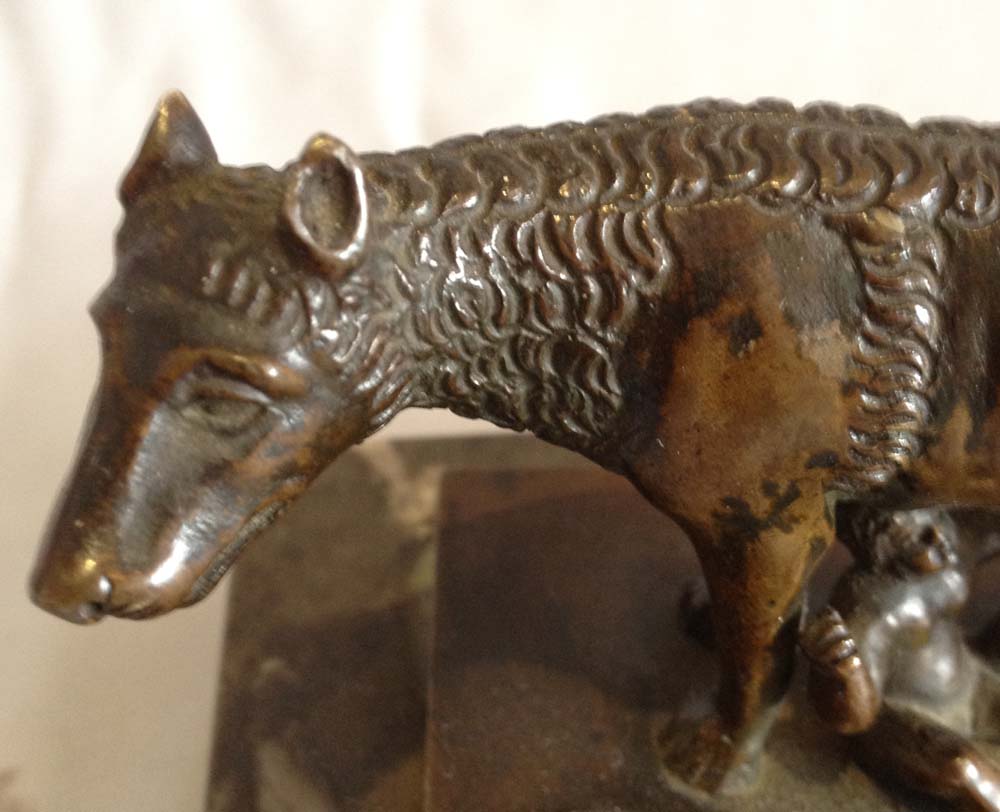 Antique Grand Tour bronze of Wolf with Romulus and Remus.