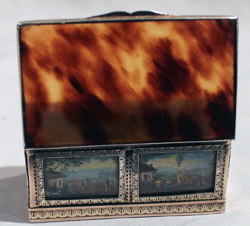 Antique gold, silver gilt and painted ivory panelled box with tortoiseshell, 18th century.