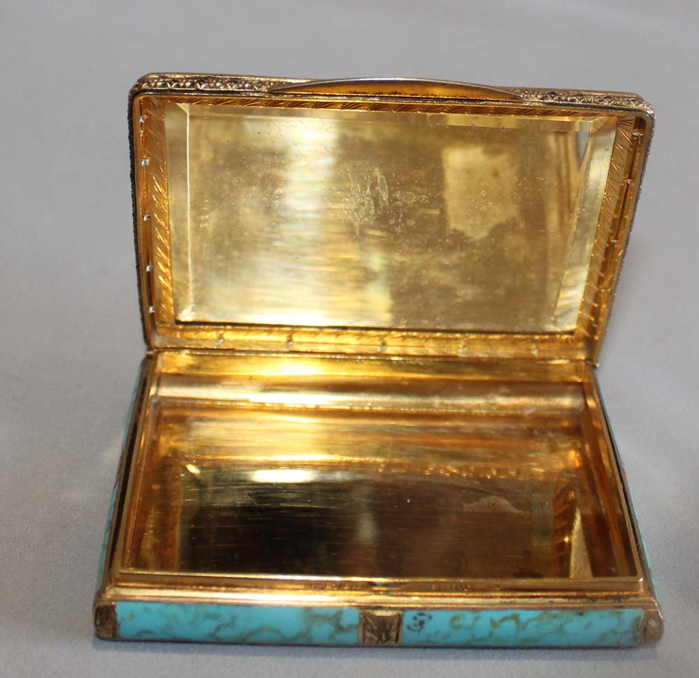 Italian silver gilt and enamel card case with fine watercolour