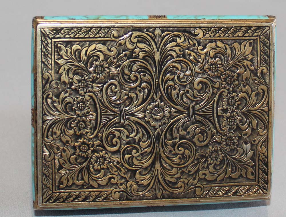 Italian silver gilt and enamel card case with fine watercolour