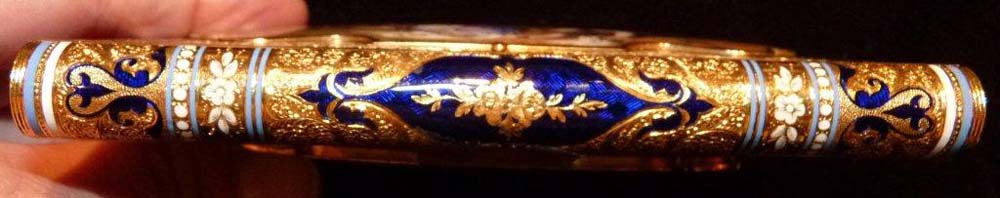 Gold and enamel Aide memoire with watch and propelling pencil