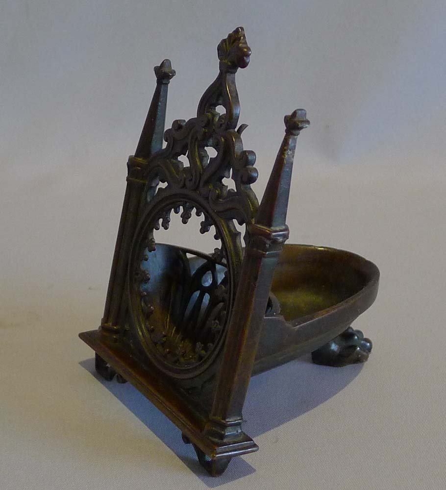Antique early 19th century Gothic watch holder in patinated bronze.