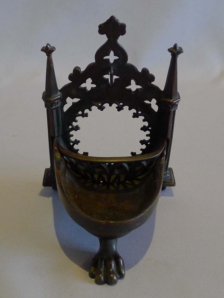 Antique early 19th century Gothic watch holder in patinated bronze.
