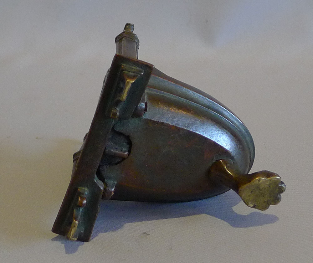 Antique early 19th century Gothic watch holder in patinated bronze.