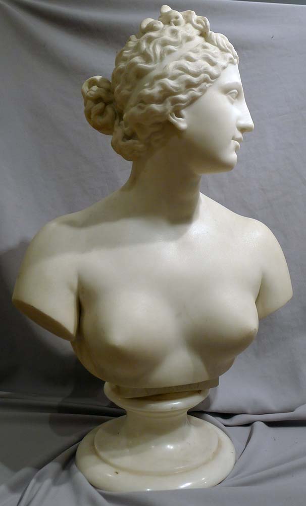 Italian antique marble bust of Venus on rotating marble socle.