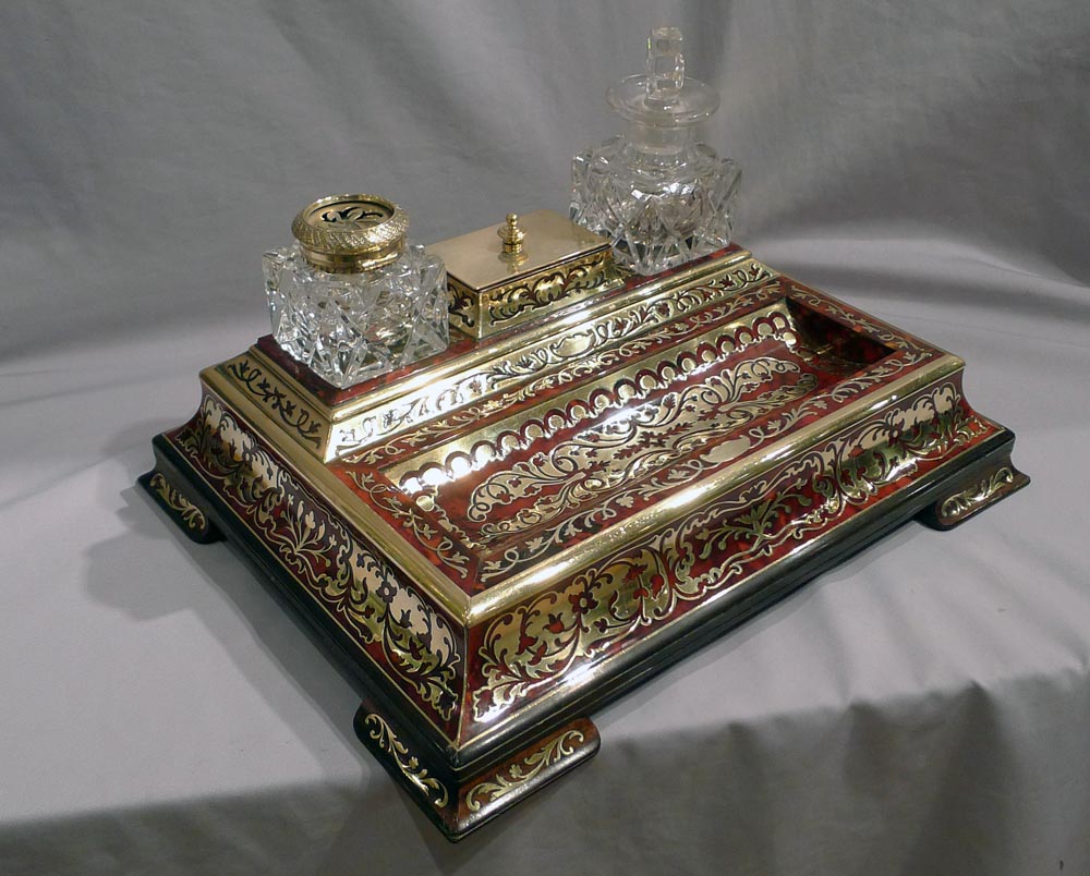 English antique George IV boulle tortoiseshell and inlaid brass ( boulle) inkstand or ecrier.