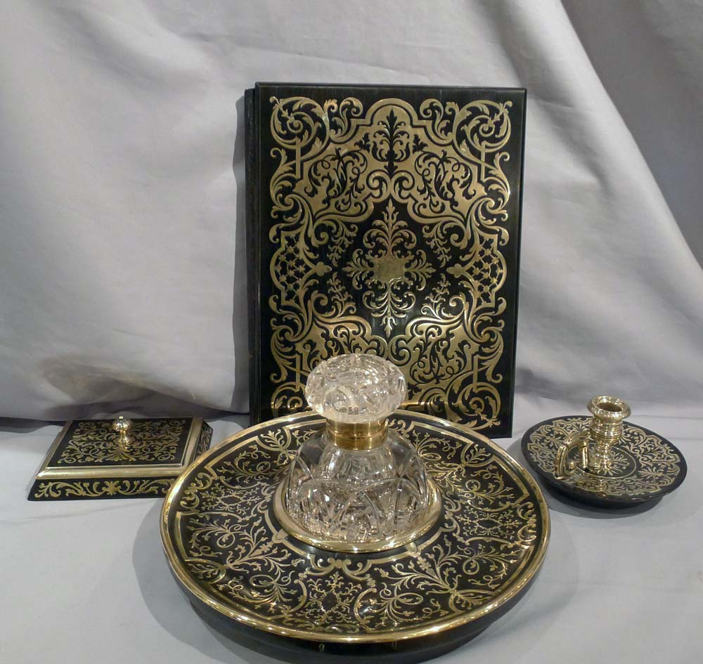Antique French Boulle 4 piece desk set.