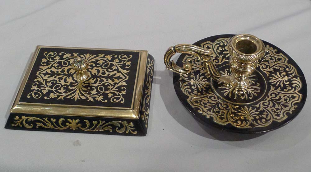 Antique French Boulle 4 piece desk set.