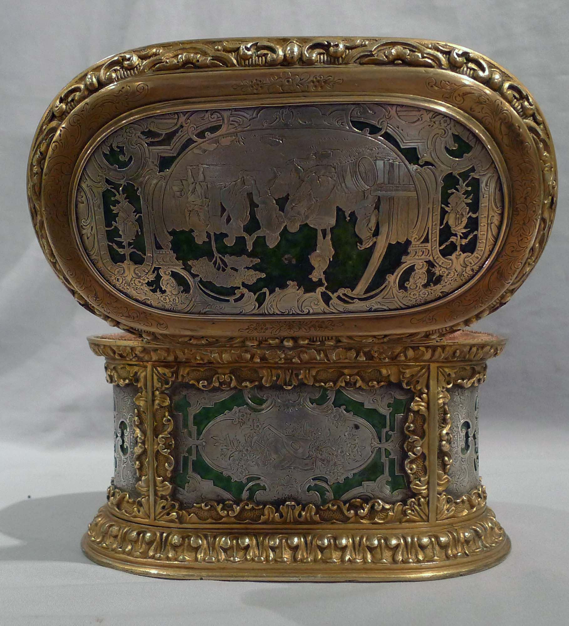 Antique French ormolu and silvered bronze jewelery casket.