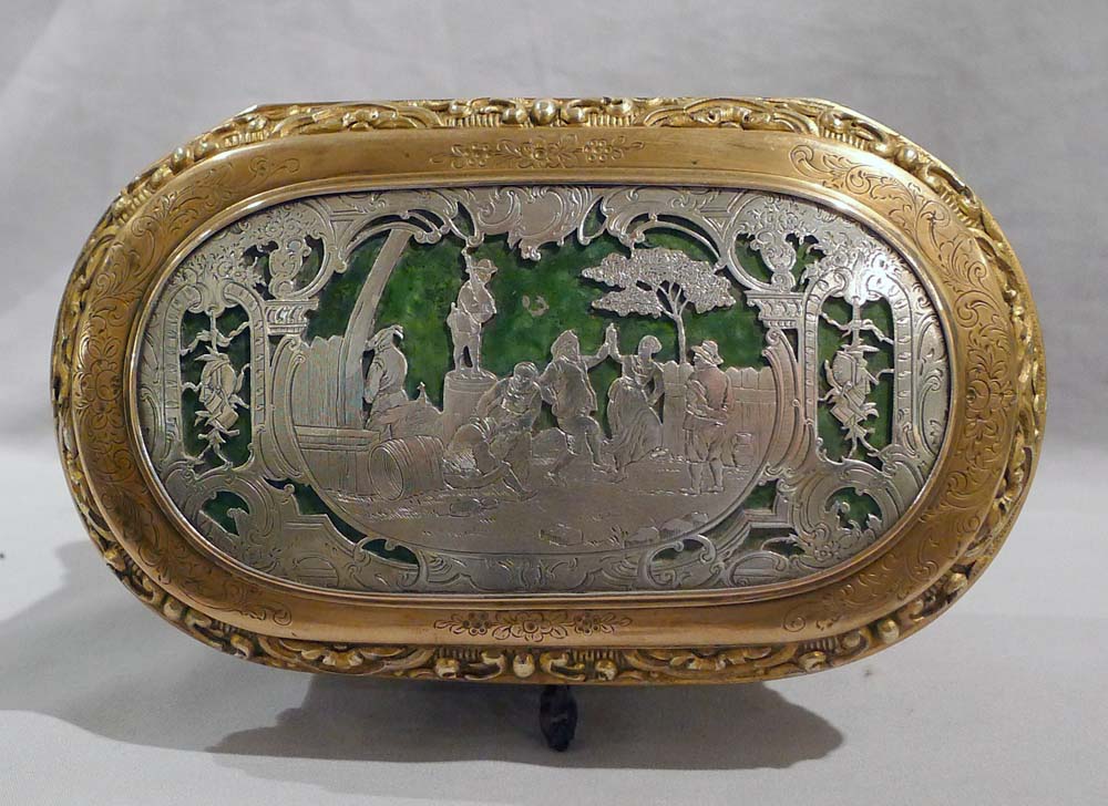 Antique French ormolu and silvered bronze jewelery casket.
