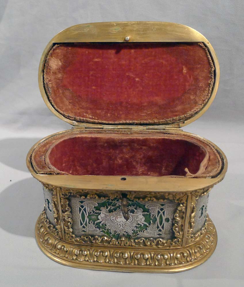 Antique French ormolu and silvered bronze jewelery casket.