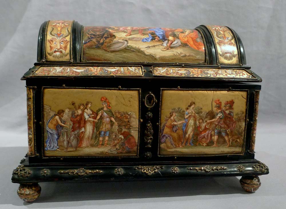 Antique Viennese hand painted enamel jewelry casket.