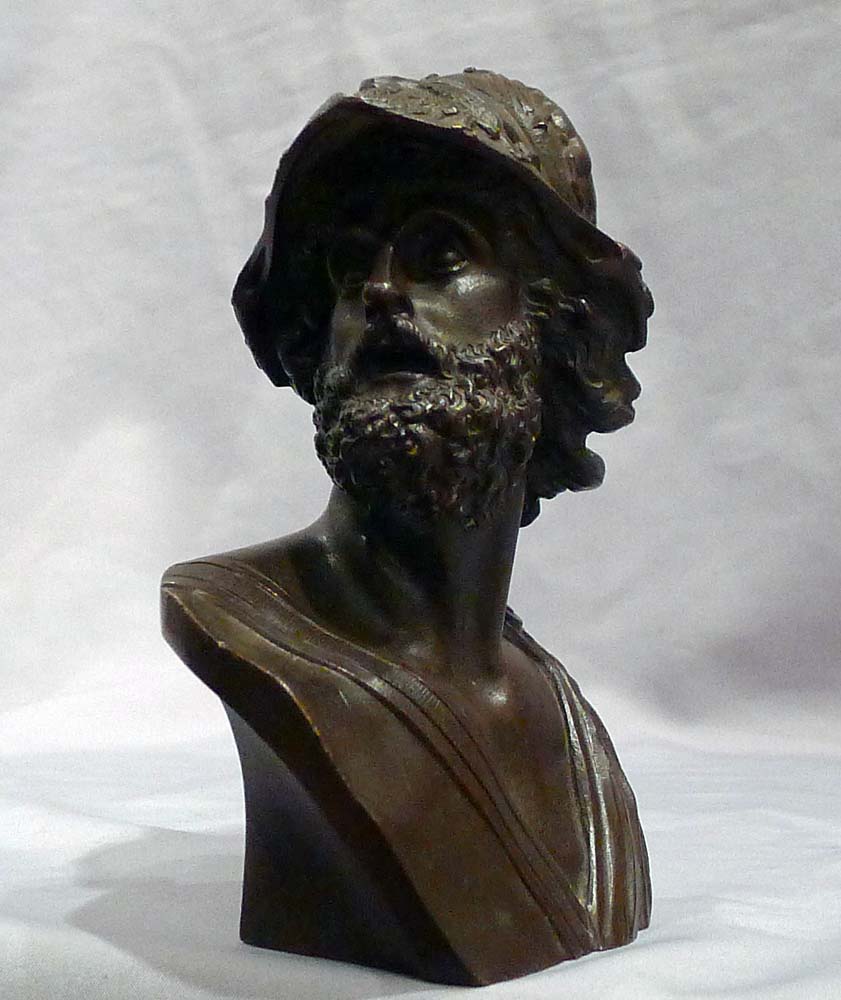 Antique patinated bronze bust of Ajax.