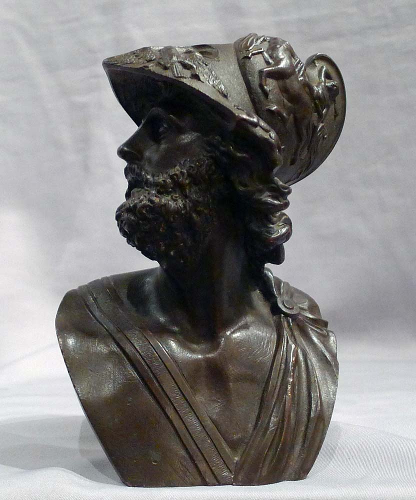 Antique patinated bronze bust of Ajax.