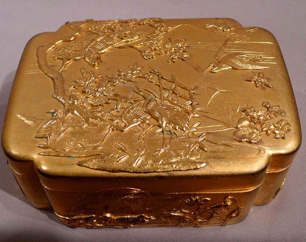 Antique  Chinese late 19th century gilt bronze box.
