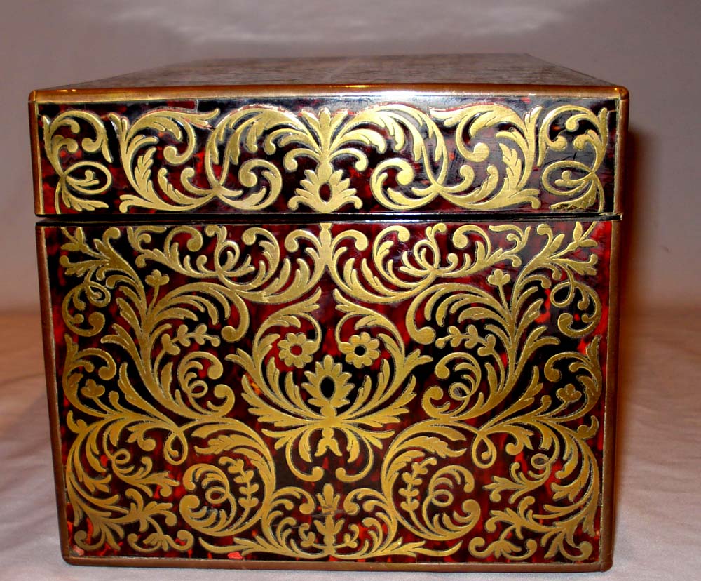 Antique English boulle casket ( red tortoiseshell and inlaid brass).