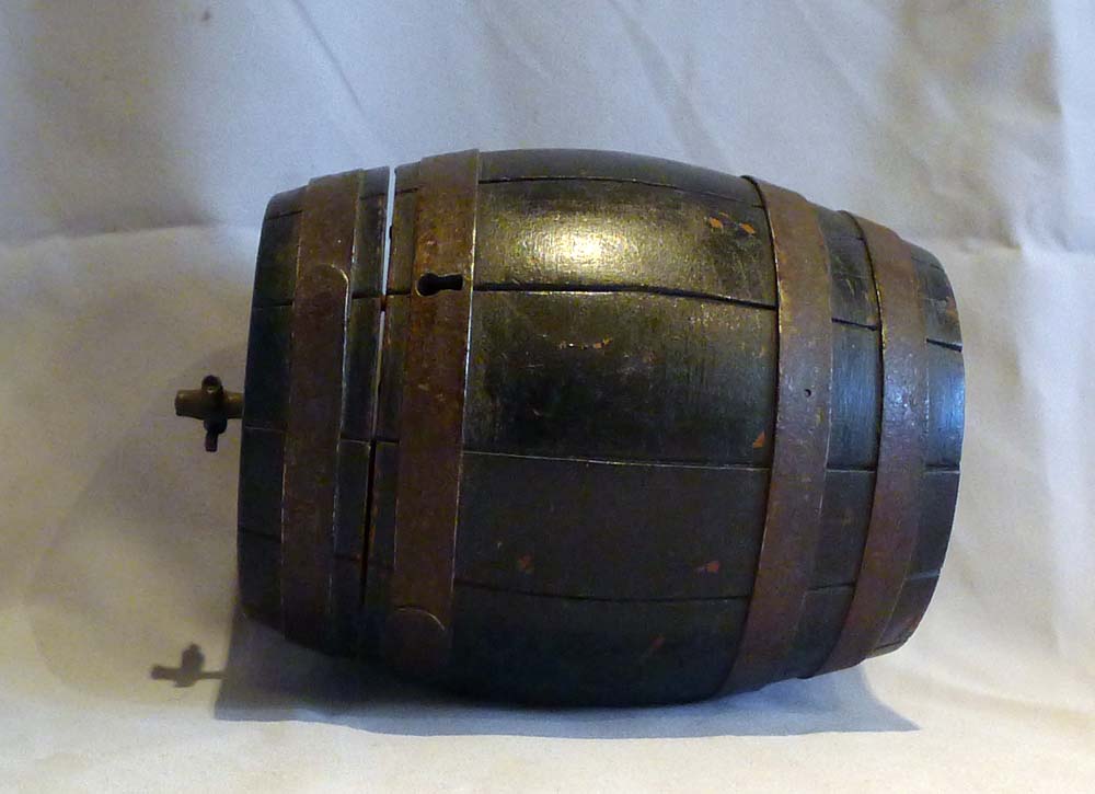 Antique English tea caddy in the form of a barrel