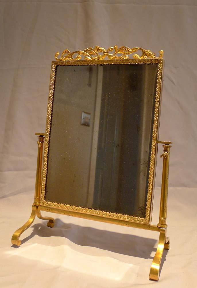 Antique Ormolu/gilt bronze Viennese miniature cheval mirror.