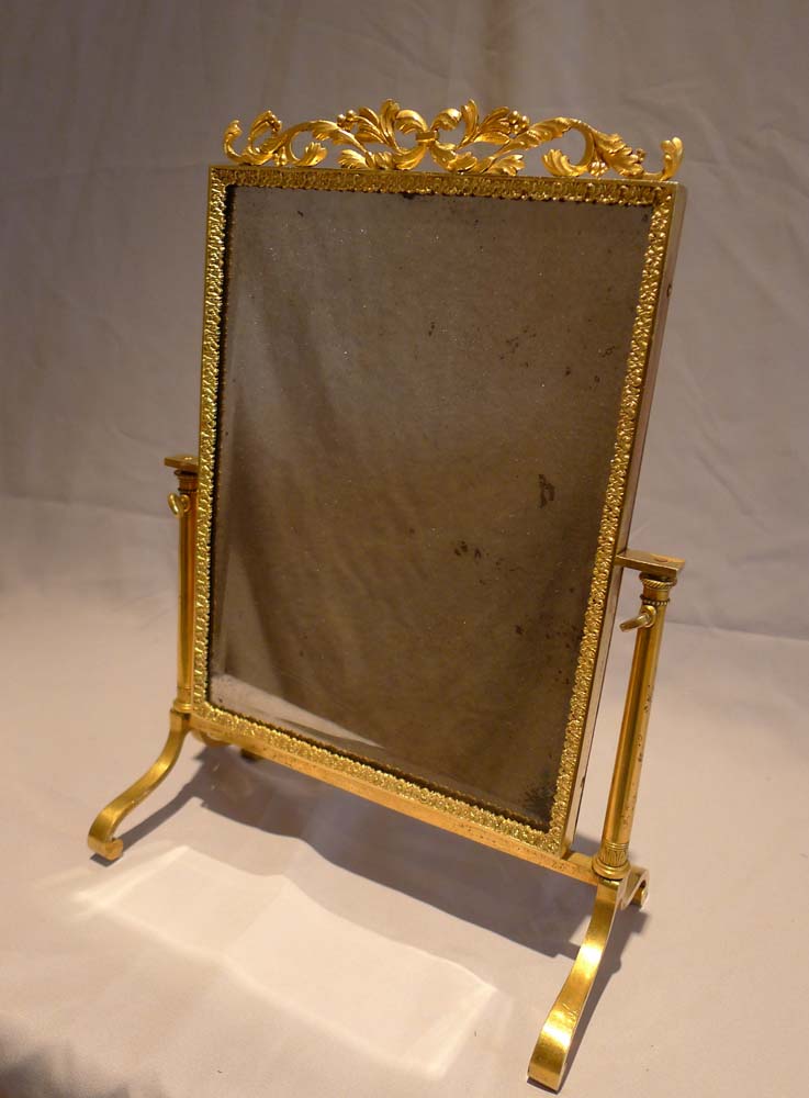 Antique Ormolu/gilt bronze Viennese miniature cheval mirror.