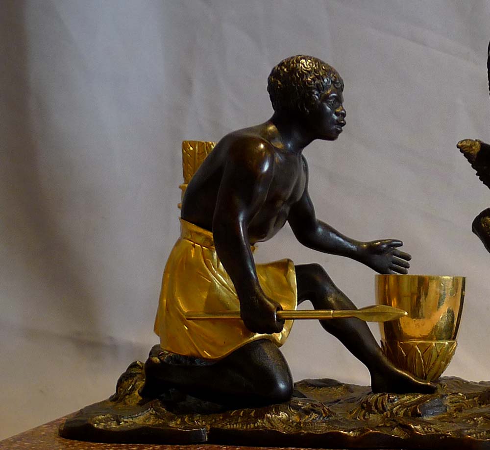 Antique French Directoire gilt and patinated bronze mounted ecrier of blackamoor.