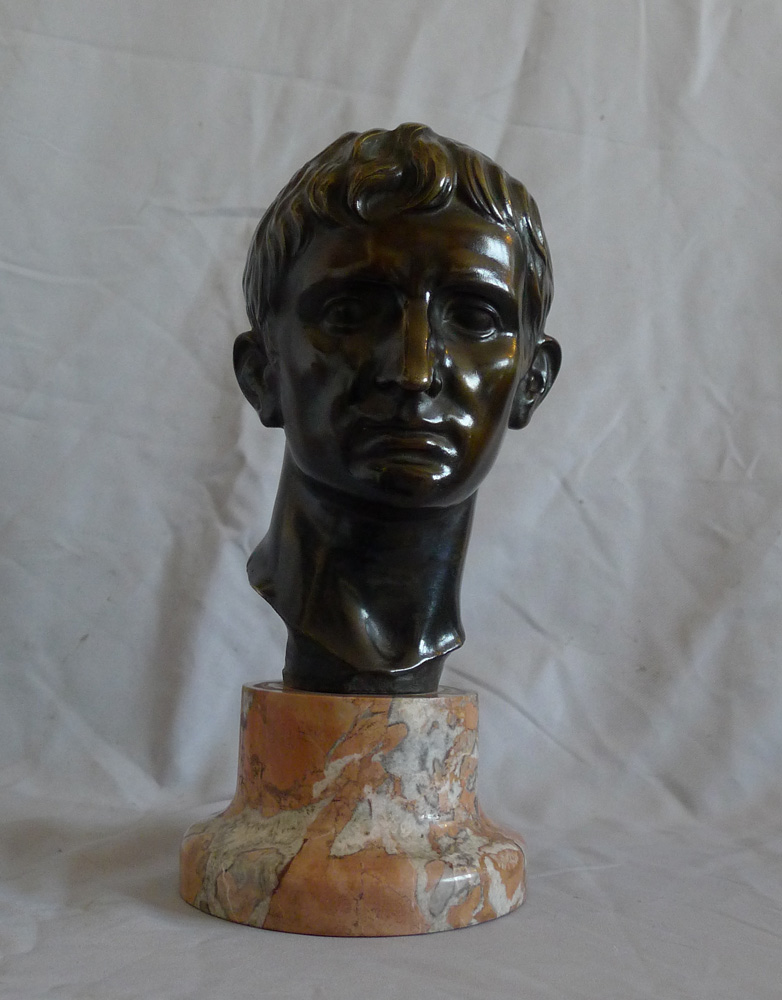 Fine antique bronze bust of Augustus on glorious marble base, ex Sir Frederick Ashton Collection.