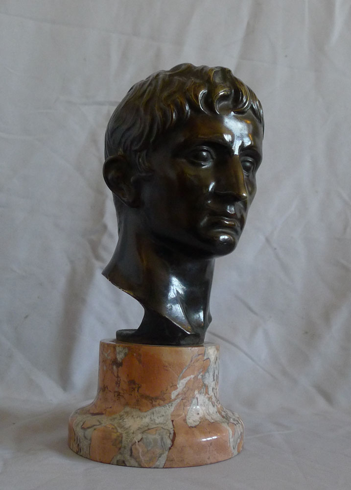 Fine antique bronze bust of Augustus on glorious marble base, ex Sir Frederick Ashton Collection.