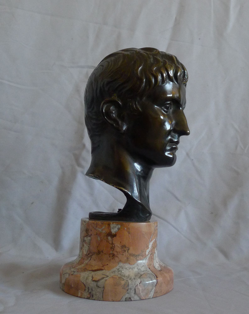 Fine antique bronze bust of Augustus on glorious marble base, ex Sir Frederick Ashton Collection.