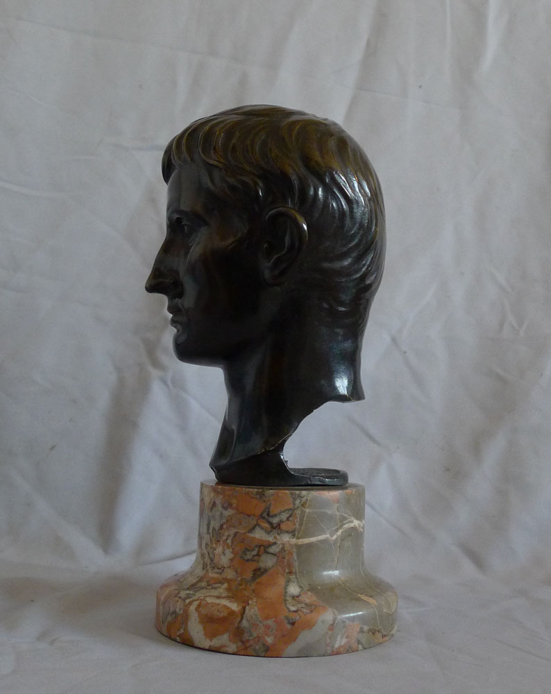 Fine antique bronze bust of Augustus on glorious marble base, ex Sir Frederick Ashton Collection.