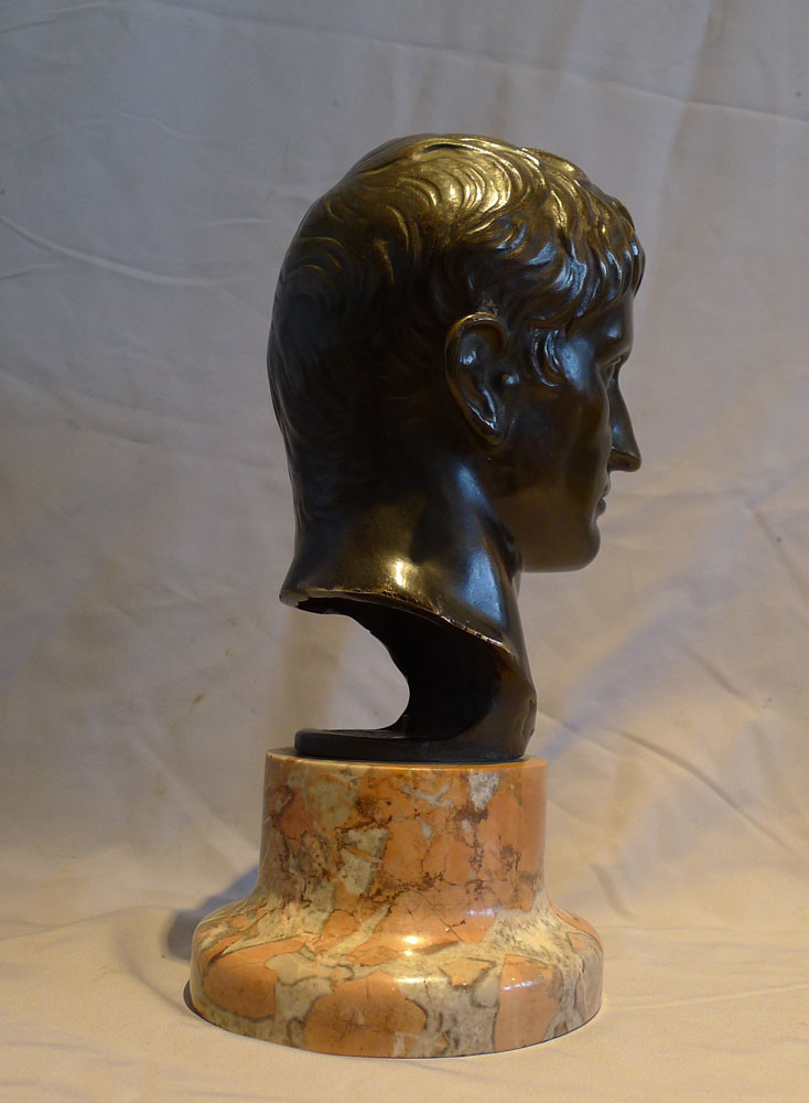 Fine antique bronze bust of Augustus on glorious marble base, ex Sir Frederick Ashton Collection.