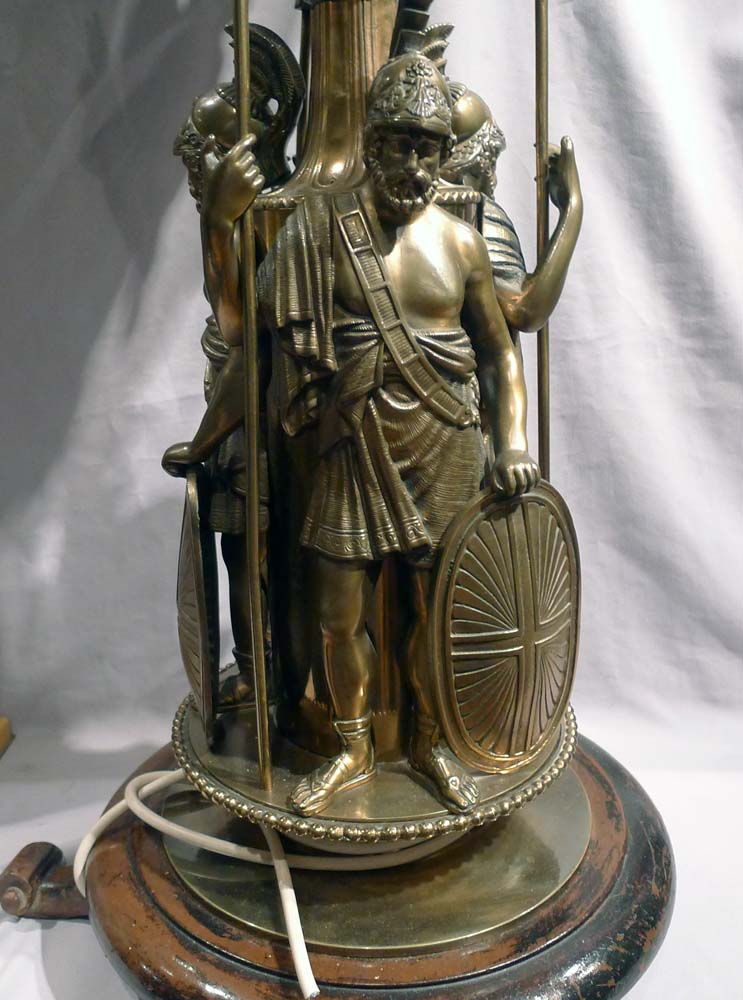 Antique bronze centrepiece of Classical Greek soldiers.