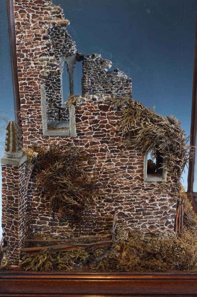 Rare antique mahogany casedcork model of castle ruins.