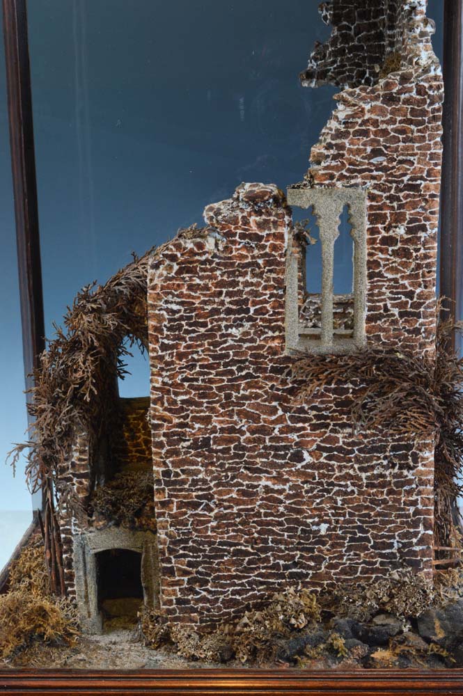 Rare antique mahogany casedcork model of castle ruins.