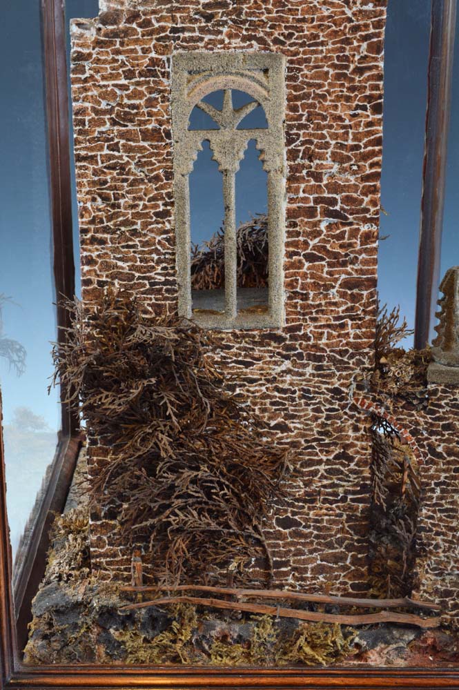 Rare antique mahogany casedcork model of castle ruins.