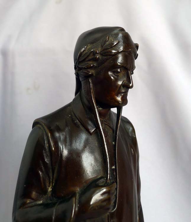 Antique bronze of Dante, full length, rich dark brown patination