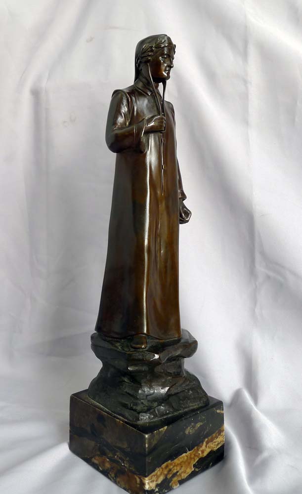 Antique bronze of Dante, full length, rich dark brown patination
