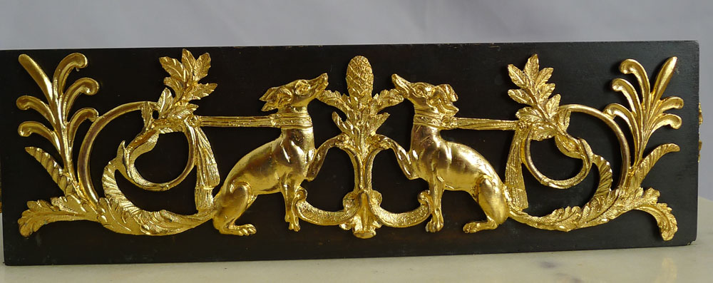 Antique English Regency Ecrier with greyhound in white marble and patinated and gilt bronze.