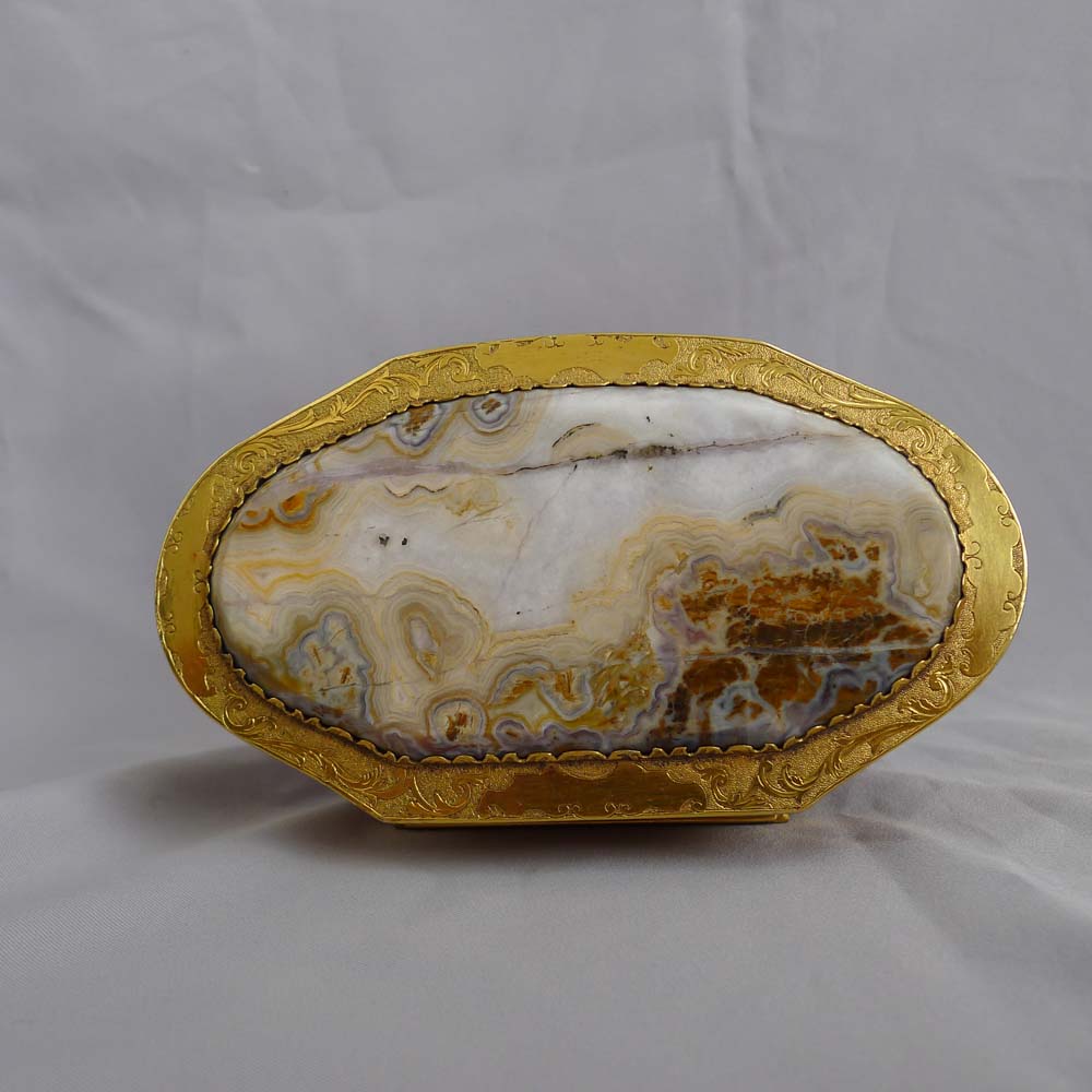 Fine 18th century gilt bronze and split agate box of good size.
